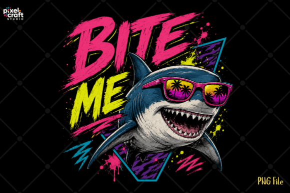 Download Bite Me Retro Shark 80s Sunglasses PNG - Shark Collection