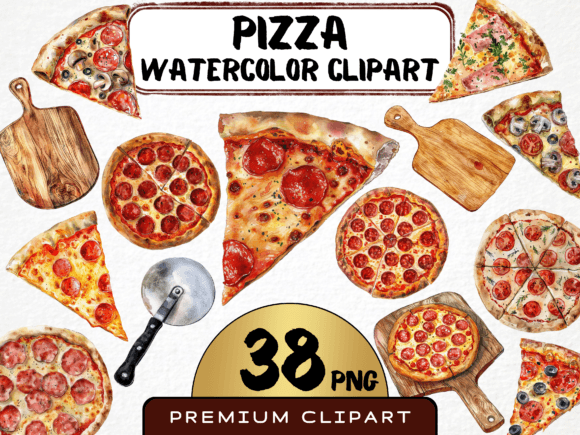 Download Watercolor Pizza Clipart Bundle - Pizza Collection