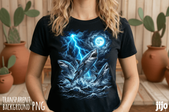 Download Shark Lightning Moon Ocean PNG - Shark Collection